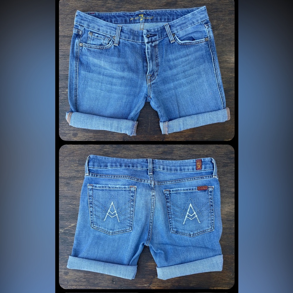 7 For All Mankind "A" Pocket Jean Shorts Size 31 Mid-Rise Distressed Zip Fly